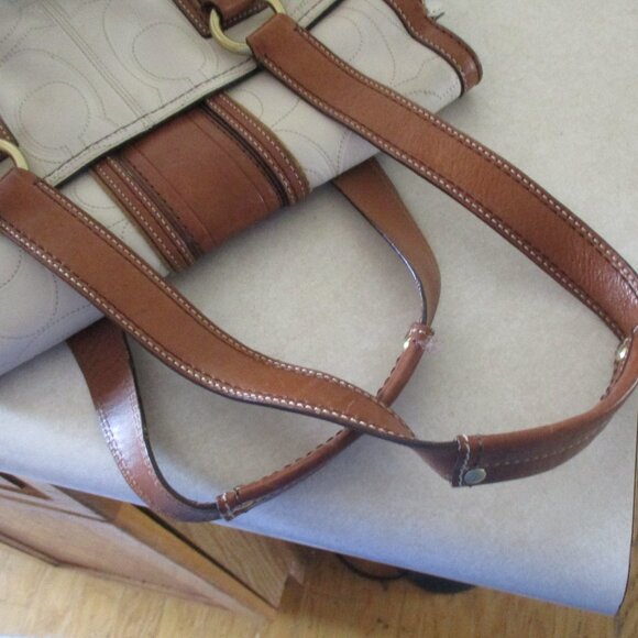 Coach Brown cream classic Leather Satchel purse - Picture 11 of 14